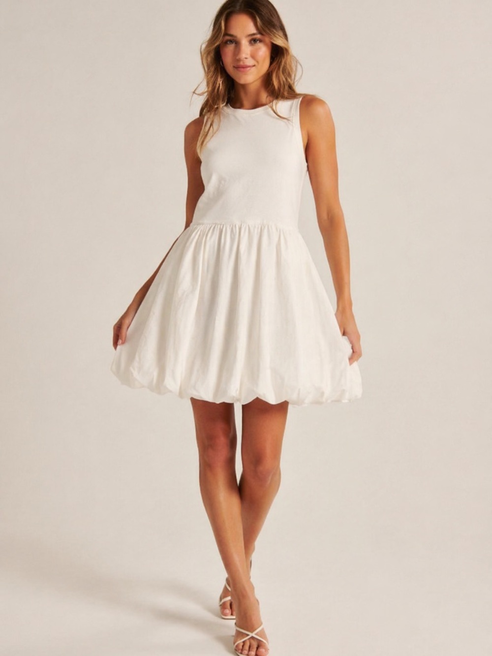 American Eagle Outfitters White Sleeveless A-Line Bubble Hem Mini Dress